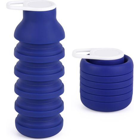 Botella de agua plegable de silicona – Vaso reutilizable y a prueba de fugas para senderismo, ciclismo y actividades al aire libre, diseño ecológico y compacto (Azul Real) (1/4)