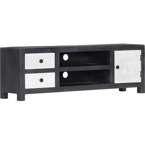 vidaXL Mueble para TV tallado a mano mango gris blanco 120x30x40 cm (1/5)