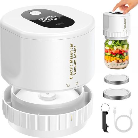 Electric vacuum sealing machine for Mason jars, for wide and standard opening Mason jars (white)