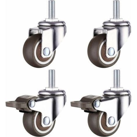 Set 4 rotile pivotante cu frana, cauciuc, diametru 25mm, filet M6, lungime 15mm (1/5)