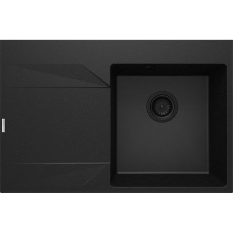 Einbauspülbecken Schwarz eckig 76 cm Granitoptik mit Raumsparsiphon "Evora"