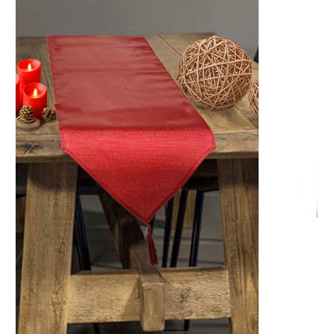 Runner Da Tavola Di Natale Runner Rosso Con Nappine 32x142Cm Tovaglia Natalizia (1/5)