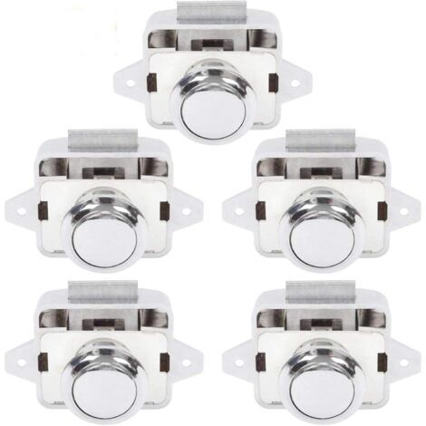 5-piece silver snap fastener set for motorhomes, caravans and campervans – door latches, cabinet locks