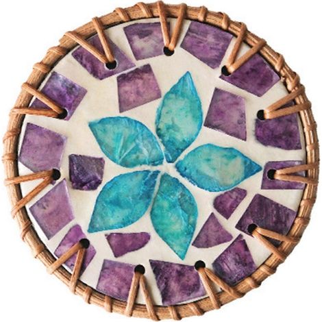 Dessous de verre en rotin d'inspiration côtière, orné de coquillages colorés, sous-verre isolant thermique, set de table tissé à la main, décoration de cuisine (1/5)