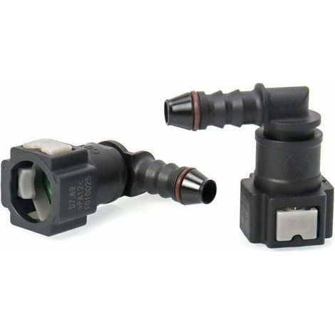 [JAMAIS UTILISÉ] Lot de 2 connecteurs de tuyau de carburant 90° – Plastique durable pour tuyaux nylon ID6 – Libération rapide de carburant et gaz (1/4)