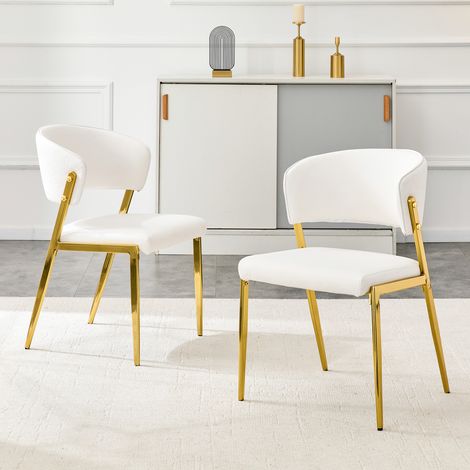 Silla de comedor moderna de poliuretano, respaldo ergonómico, patas de metal, 78 cm de altura, para salón, cocina u oficina - blanca (1/5)