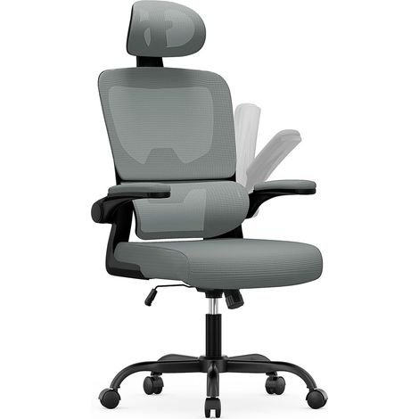 Breathable Computer Chair with Dynamic Lumbar Support 360° Swivel Black and Grey