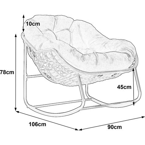 Fauteuil à bascule en rotin extérieur, chaise relaxante rembourrée avec coussin, bleu marine, pour terrasse, jardin, porche et salon. (1/5)