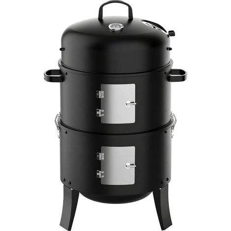 Barbecue au Charbon de Bois 3-en-1 avec 2 Grille Chromée - 342 Sq In Fumoir de Camping Portable avec 2 Portes à Charbon Indépendantes, Petit Barbecue d'Extérieur pour Jardin, Abri, Terrasse (1/5)