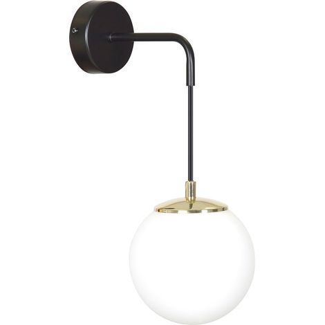 Lampada a Parete Ognis, Acciaio verniciato a polvere, Vetro, Nero, Bianco, 18x30x16 cm