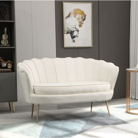 CHICFURN Divano 2 posti 130x77x77 cm crema in velluto, stile vintage chic, fino a 150 kg (1/5)