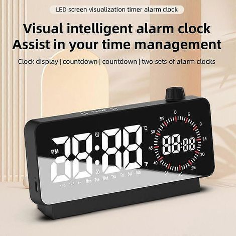 Réveil créatif à compte à rebours, minuteur visuel, réveil miroir LED, réveil étudiant, minuteur de chambre, réveil de bureau, lumière blanche compatible avec la lumière rouge (1/5)