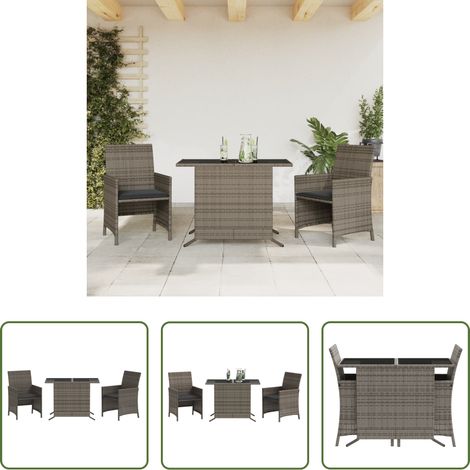 vidaXL Mobilier extérieur - Ensemble de bistro 3 pcs avec coussins gris résine tressée (1/5)