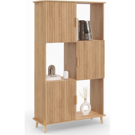 Idmarket – Bibliothèque 6 cases JULIETTE – Dimensions 80 x 30 x 143 cm – Panneaux de particules bois et lattes MDF – Coloris chêne moderne