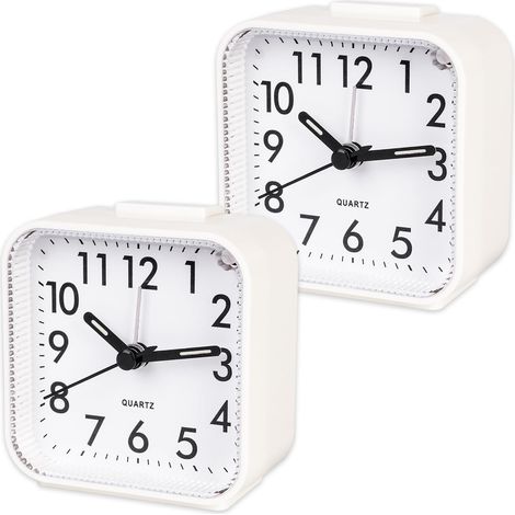 2 pièces Réveil analogique sans tic-tac, Réveil avec lumière, Fonction Snooze, Portable, Lumineux, Silencieux Petit réveil de Voyage pour Les Gros dormeurs (Blanc) (1/5)