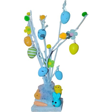 Albero di pasqua h35 rami con addobbi pasquali uova pulcini conigli decorazione casa in legno artigianale colorati - colorigenerali: CELESTE