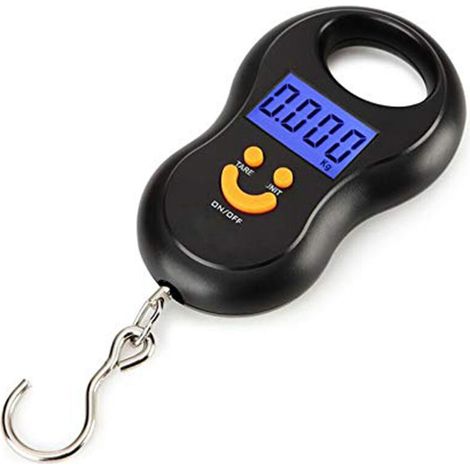 Schwarze elektronische Hängewaage 50 kg 10 g LCD-Hintergrundbeleuchtung, digitale Waage für Angelgewichte, Taschenwaage (1/4)