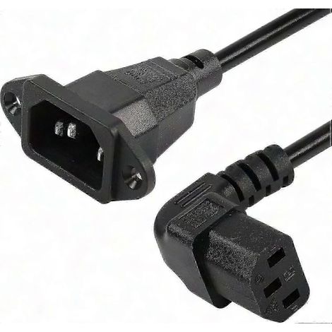 Cordon Prolongateur Alimentation C14 Encastrable vers C13 Femelle 90°, Câble IEC 320 Mâle C14 à Prise Angulée C13 3 Broches pour Écrans, PC, et Autres, Longueur Flexible (1/5)