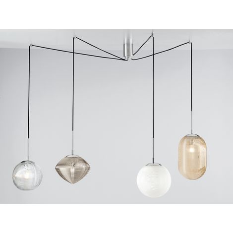 LED Pendelleuchte mit 4 Relief Glas Lampenschirmen, Höhe 166cm (1/5)