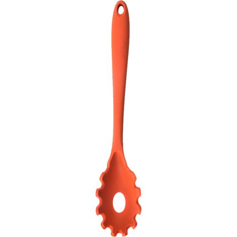 Fourchette à pâtes de qualité alimentaire, résistante à la chaleur élevée jusqu'à 480 °F, cuillère à spaghetti en silicone durable résistant à la chaleur orange (1/5)