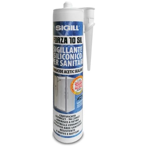 Sigill Forza 10 cartouche de mastic silicone blanc pour sanitaire fongicide silicone anti-moisissure professionnel teste' et garanti fabrique' en Italie