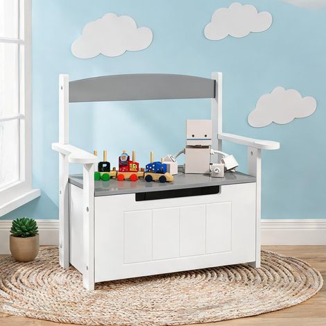 Banc coffre enfant gris et blanc en MDF 68,5 x 34 x 58 cm (1/5)