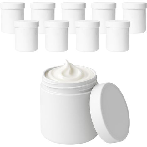 Lot de 10 Pots à crème vides de 250 ML en Plastique Blanc, de qualité Alimentaire, sans BPA (1/5)