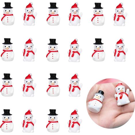 20 mini muñecos de nieve de resina negra/roja, decoración navideña para interiores/exteriores (hazlo tú mismo) (1/4)