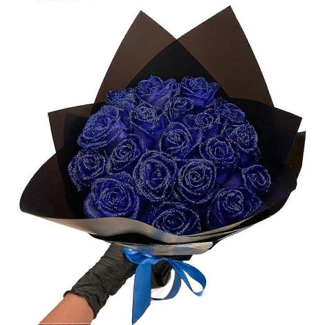 Bouquet de roses pailletées bleues artificielles, bouquet de roses éternelles et brillantes, cadeau d'amour pour la Saint-Valentin, un anniversaire, des fiançailles (1/4)