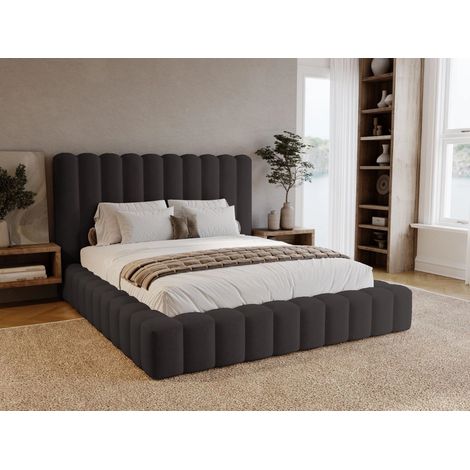 Lit rembourré avec rangement 120x200 velours noir Rotto (1/5)