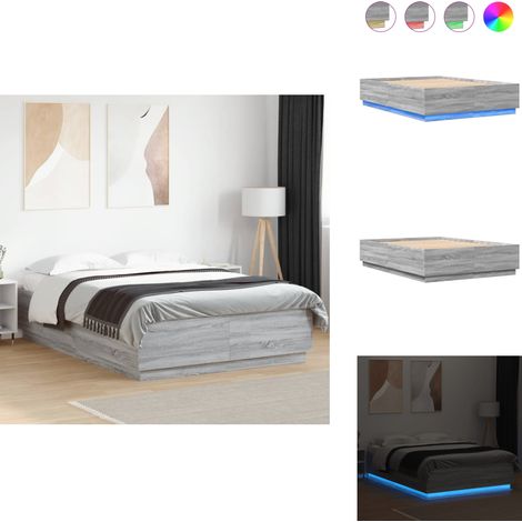 Bettgestell mit LED Grau Sonoma 160x200 cm Holzwerkstoff - Holzbettwäsche - Bettsofa - Doppelbett - Boxspringbett - Massivholzbette (1/5)