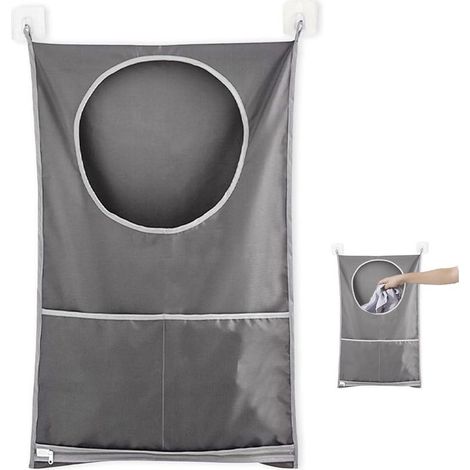 Panier à Linge Grande Contenance Sac de Rangement, Sac De Rangement Pour Sac De Placard À Linge Suspendu, pour Salle de Bain(Gris) (1/5)