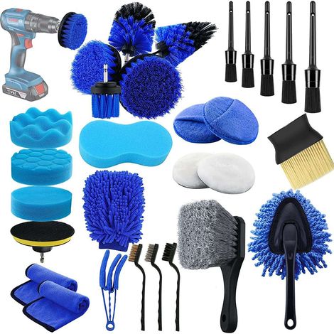 Kit de 29 brosses pour jantes et pneus, brosses de perçage et de nettoyage pour le lavage auto. (1/5)