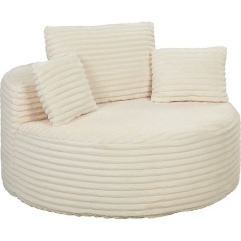 Sillón profundo 130x130x82 cm de poliéster marfil con 4 cojines, sin montaje - MEUBLIV (1/5)
