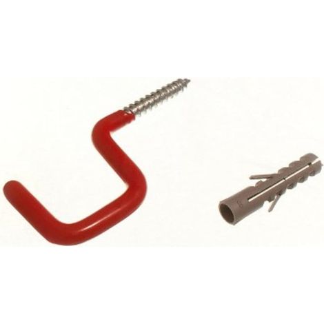 One Stop DIY Lot de 2 crochets carrés à visser avec revêtement en plastique Rouge