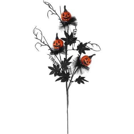 Tige de plante artificielle avec citrouille réaliste pour fête d'Halloween, centres de table, vase, arrangements floraux, décorations d'Halloween (1/4)