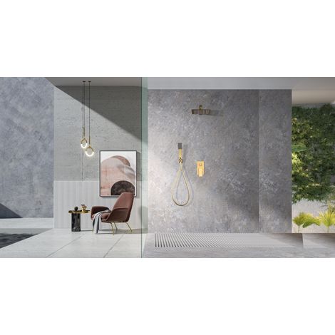 Conjunto de ducha monomando empotrado con mango y rociador acabado oro cepillado Pisa de Imex