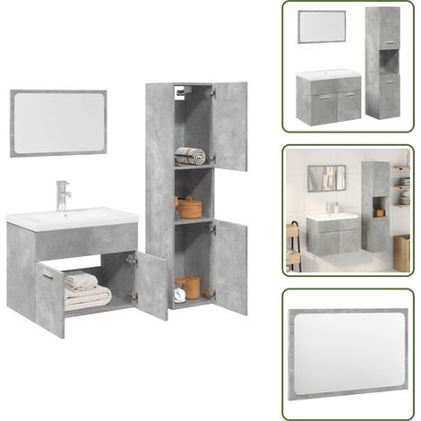 The Living Store 4-tlg. Badmöbel-Set Betongrau Holzwerkstoff - Badmöbel Holzwerkstoff (1/5)
