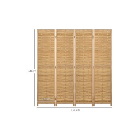 Paravent naturel en bambou à 4 panneaux, séparateur de pièce pliable de 160 x 170 cm avec fonction brise-vue pour salon et chambre (1/5)