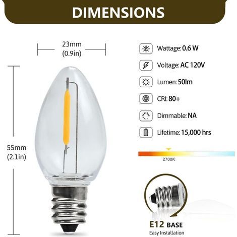 Guirlande lumineuse de Noël avec 5 ampoules LED C7 et 5 ampoules LED incluses. (1/3)