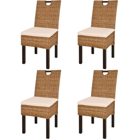Lot de 4 chaises de salle à manger cuisine design classique rotin Kubu bois de manguier CDS021927