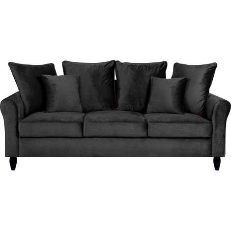 Divano in Velluto Nero a 3 Posti con Cuscini Decorativi Stile Moderno Bornholm