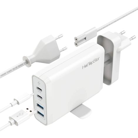 Chargeur USB C 60W/18W, Adaptateur Chargeur de Voyage USB 75W Compatible pour MacBook Pro 2019, MacBook Air 2018, iPhone 11 Pro Max, Ordinateur Portable Lenovo, 2 USB-C - 2 USB 3.0 Port-Blanc (1/5)