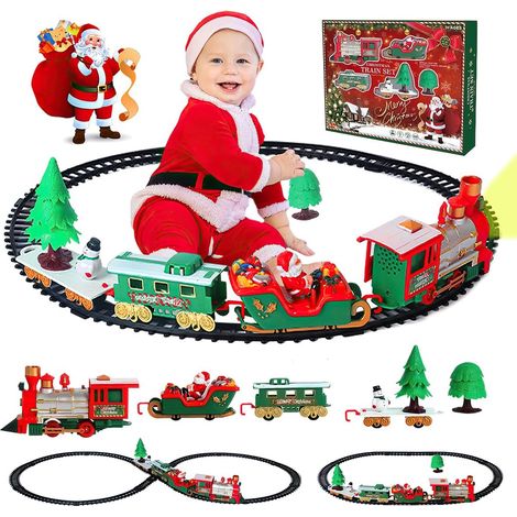 Trenino Natalizio Sotto Albero 22 Pezzi Locomotiva Luci Suoni Slitta Babbo Natale (1/5)