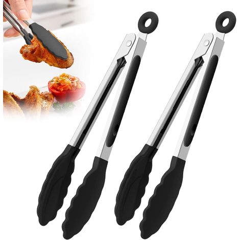 Pinces de Cuisine, Lot de 2 Pince Cuisine Silicone,Pince Cuisine Professionnel,Pince alimentaire en inox et silicone et poignée antidérapante, Salade avec Système de Verrouillage Pour Barbecue (1/5)