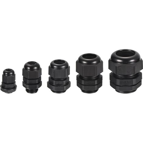 Lot de 20 Kits de Presse-Étoupe pour Câble 1/4" 3/8" 1/2" 3/4" 1" Connecteurs de Câble Réglables Étanches Connecteur de Conduit en Nylon Raccord de Conduit Électrique Noir (1/5)