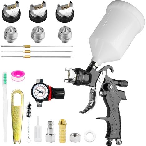 HVLP Pistolet à Peinture Alimentation par Gravité 3 Buses (1,4/1,7/2,0 mm), Pistolet Peinture Air Comprimé 600 ML, HVLP Meubles de Voiture réparation (1/5)