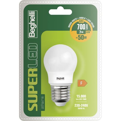 Beghelli 56896BL Superled Lampadina LED Sfera E27 7W 700lm 3000K Luce Calda colore Bianco (1/2)