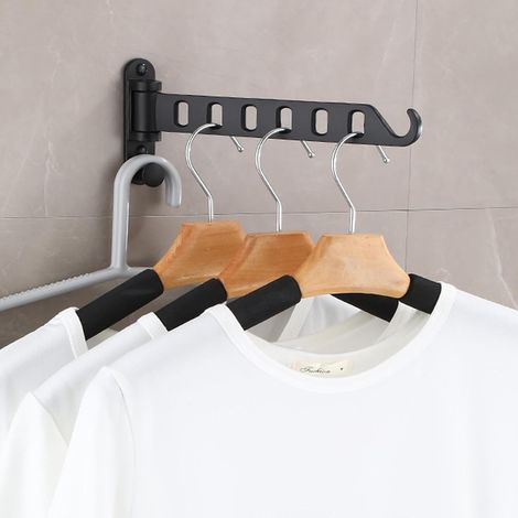 Folding Wall Mounted Clothes Airer with Six Holes for Drilling, Aluminium Alloy Construction, Suitable for Balconies, Bathrooms and Laundry Rooms (Black) (1/5)