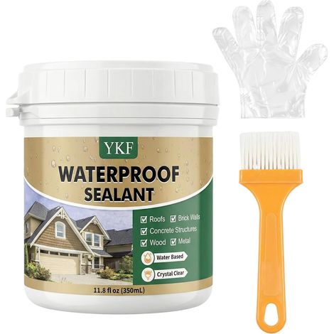 Liquide d'Étanchéité Transparent 350 g, Revêtement Imperméable à Base d'Eau, Mastic Étanche Transparent à Appliquer au Pinceau pour Toits, Murs, Fenêtres et Gouttières (1/5)